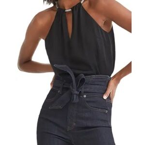 Veronica Beard 'Kusumi' Crystal-Neck Sleeveless Halter Top, Black